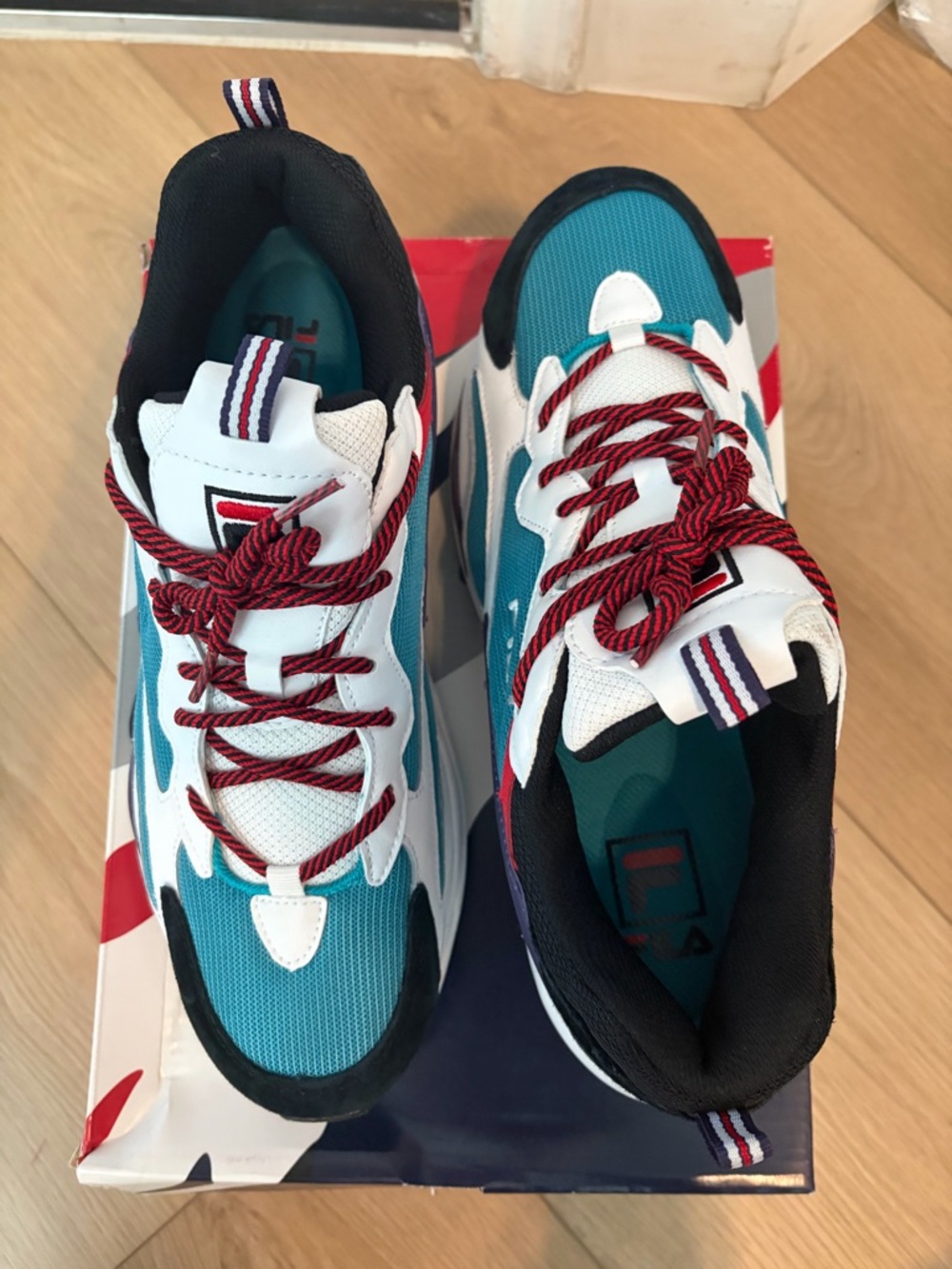 Fila Men’s Multicolor Mesh & Suede Sneaker — Teal, White, Black, Red, Purple - Picture 2 of 5